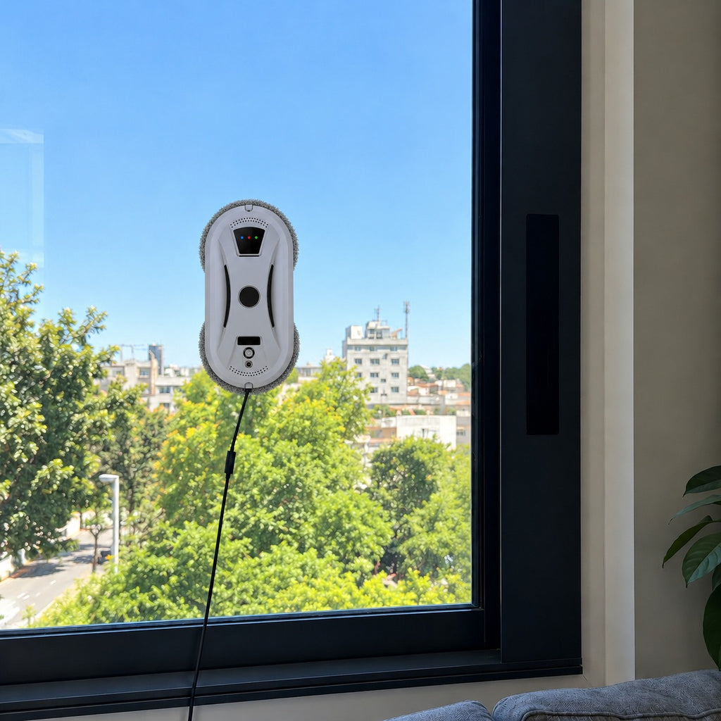 Robot lave-vitre Lumi : en situation sur une vitre